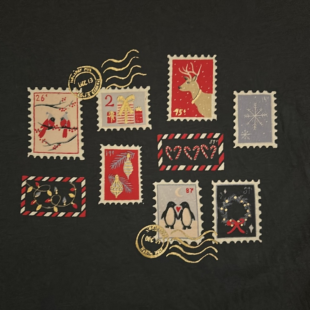 NWOT Loft Outlet Christmas Stamp Navy Long-Sleeve Tee, Medium
